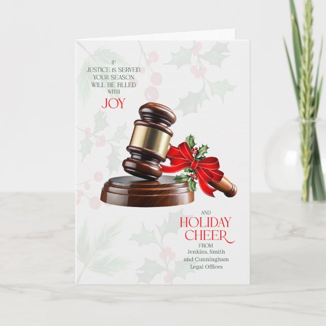 Tarjeta Festiva Business Greeting Judicial Gavel Cheer Custom Name (Anverso)