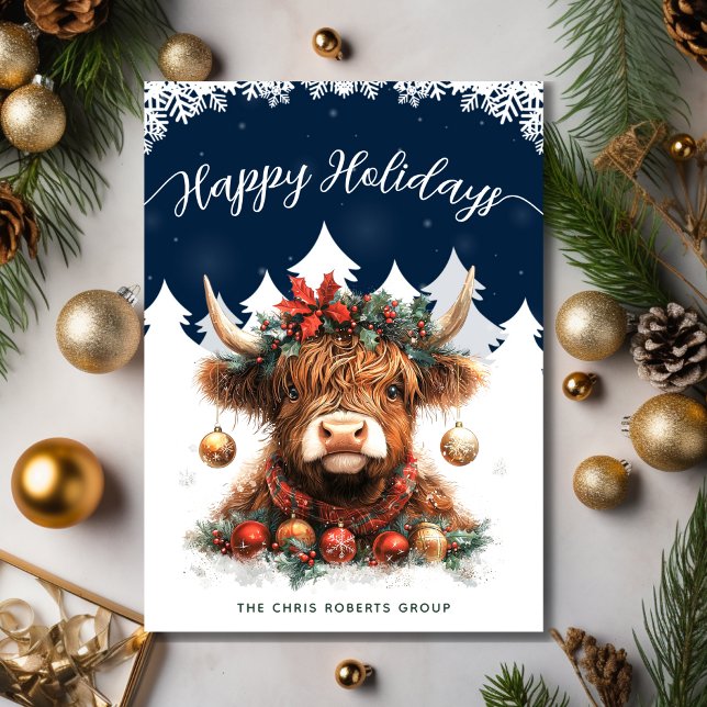 Tarjeta Festiva Business Happy Holidays Festive Highland Cow (Subido por el creador)