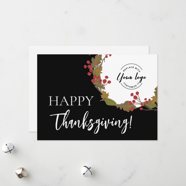 Tarjeta Festiva Business logo Happy Thanksgiving Fall Leaves (Anverso/Reverso In Situ)
