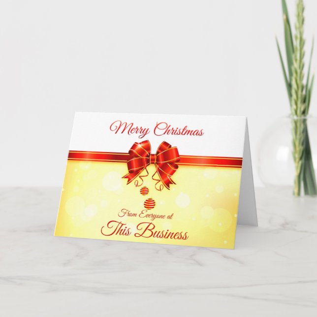 Tarjeta Festiva Business Merry Christmas Red Ribbon Saludo (Anverso)