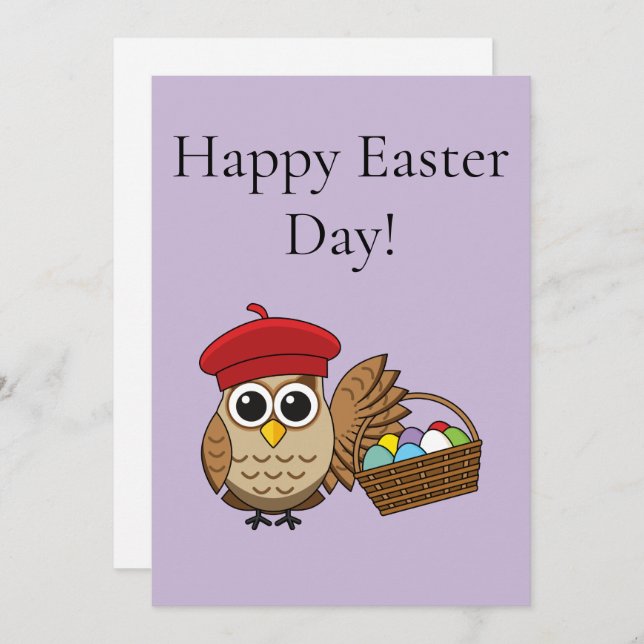 Tarjeta Festiva Búsqueda de Huevo de Pascua de Búho Divertido | Pe (Anverso / Reverso)