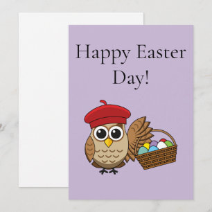 Tarjeta Festiva Búsqueda de huevos de Pascua divertida con búho