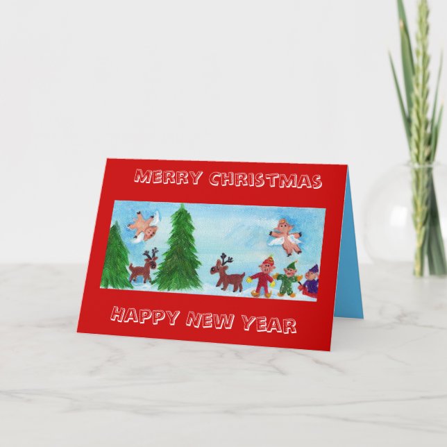 Tarjeta Festiva Búsqueda de los cerdos del vuelo para el TreeCard (Anverso)
