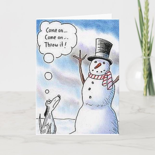 Tarjeta Festiva Búsqueda del perro con el muñeco de nieve (Anverso)