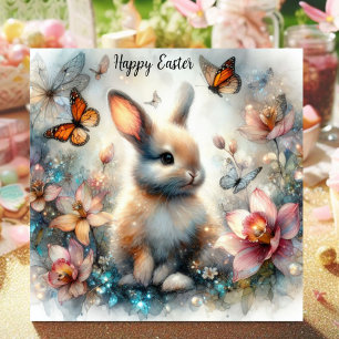 Tarjeta Festiva Butterflies Bunny Flowers Scripting Verse Easter