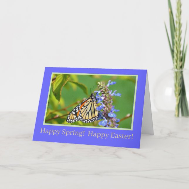 TARJETA FESTIVA BUTTERFLY DE DESEOS/MONARQUES EN FLORES/CUSTOMI (Anverso)