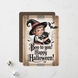 Tarjeta Festiva "¡Buu para ti! ¡Feliz Halloween!" Bruja y Gato Vin