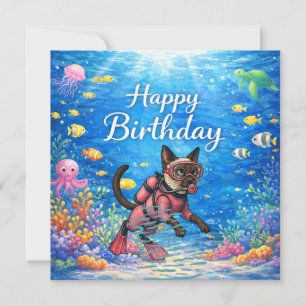 Tarjeta Festiva Buzo Feliz Cumpleaños submarino