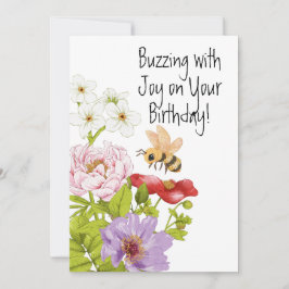 Tarjeta Festiva Buzzing Bee With Joy on Your Birthday Card