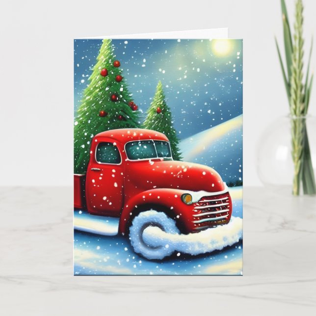 Tarjeta Festiva Ca navideña vintage Red Truck Retro (Anverso)