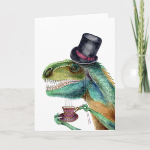 Tarjeta Festiva Caballero victoriano Tyrannosaurus Rex