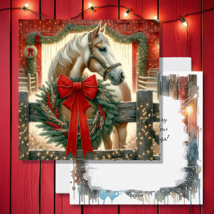 Tarjeta Festiva Caballo acuarela y Navidades de granjas festivas
