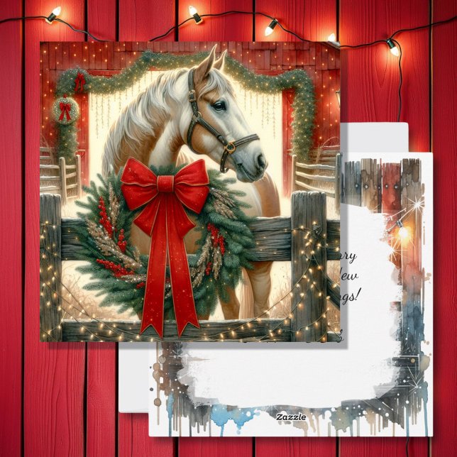 Tarjeta Festiva Caballo acuarela y Navidades de granjas festivas (Subido por el creador)
