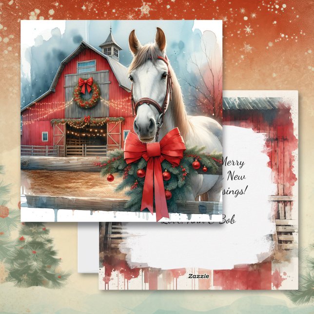 Tarjeta Festiva Caballo blanco acuarela y Navidades de granjas fes (Subido por el creador)