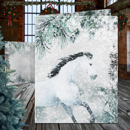 Tarjeta Festiva Caballo blanco del bosque de Woodland Winstering