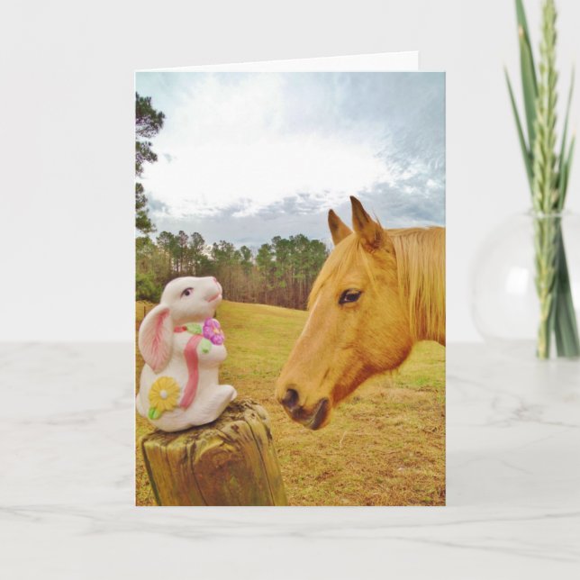 Tarjeta Festiva Caballo blanco del conejo y del amarillo (Anverso)