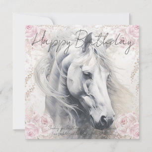 Tarjeta Festiva Caballo Blanco Floral Elegante
