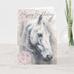 Tarjeta Festiva Caballo Blanco Floral Elegante