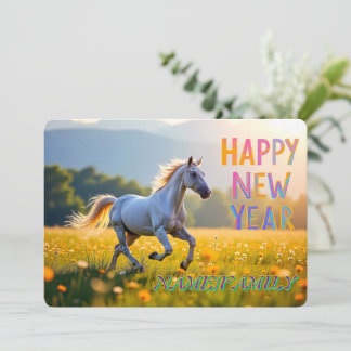 Tarjeta Festiva Caballo Blanco Majestuoso en Prado Dorado