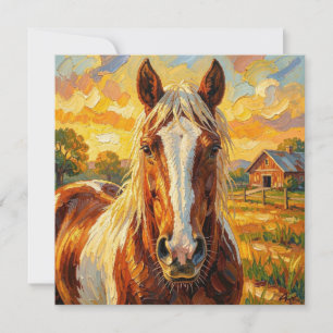 Tarjeta Festiva Caballo con Impasto en una Granja en Blanco
