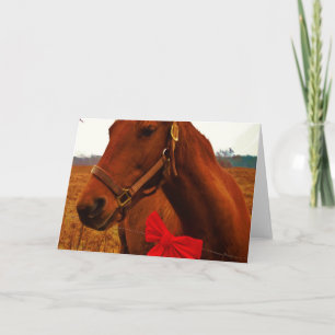 Tarjeta Festiva Caballo con lazo rojo