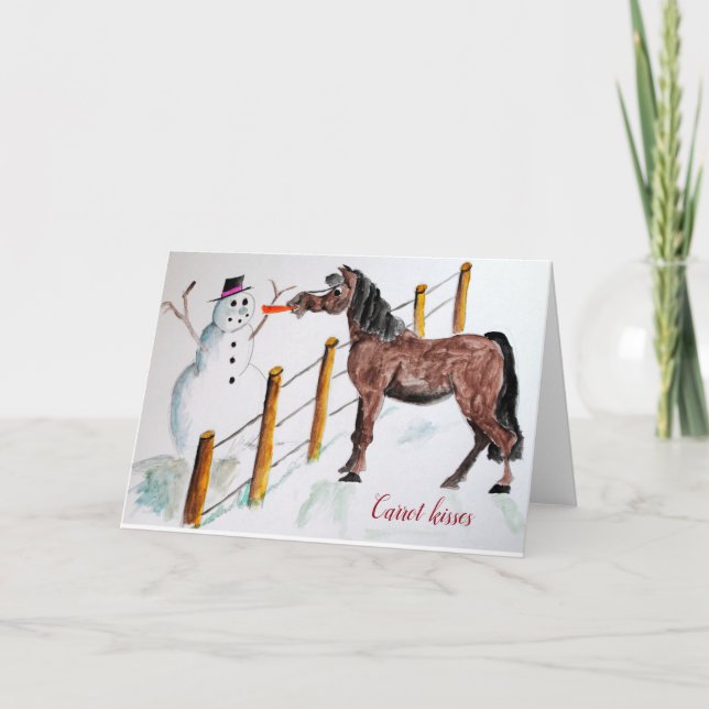 Tarjeta Festiva caballo con muñeco de nieve (Anverso)