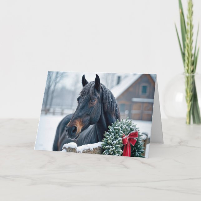Tarjeta Festiva Caballo con Navidades Snowowden Wreath (Anverso)