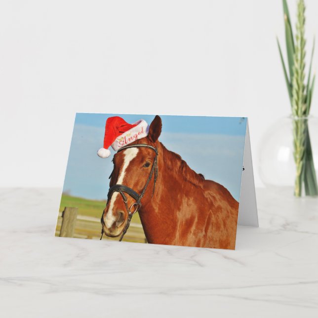 Tarjeta Festiva Caballo con un Sombrero de Santa (Anverso)