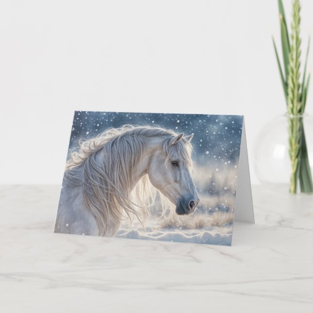 Tarjeta Festiva Caballo de bonito en temporada de nieve saluda fer (Anverso)
