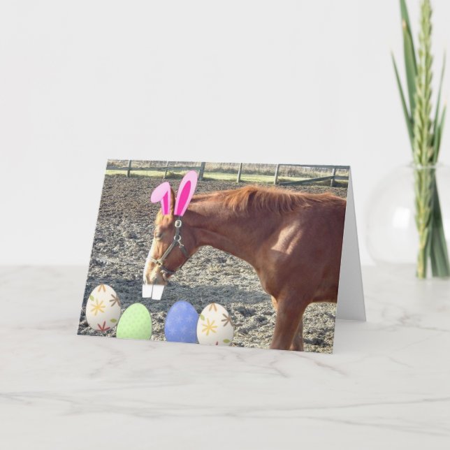 Tarjeta Festiva Caballo de castaño de Pascua (Anverso)