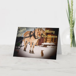 Tarjeta Festiva Caballo de granja nocturna de navidades