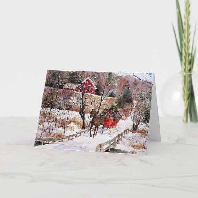 Tarjeta Festiva Caballo de invierno y Sleigh (Anverso)