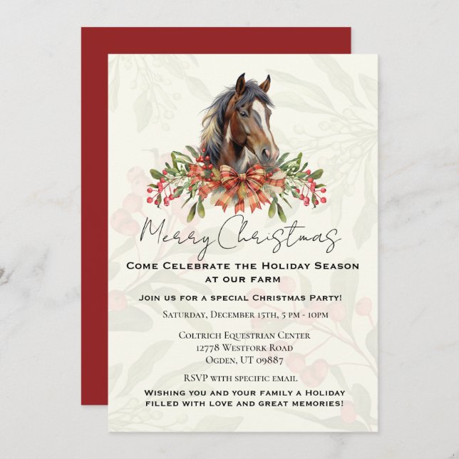 Tarjeta Festiva Caballo de Navidades elegantes (Anverso / Reverso)