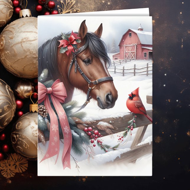 Tarjeta Festiva Caballo de Navidades marrones y cardenal personali (Subido por el creador)