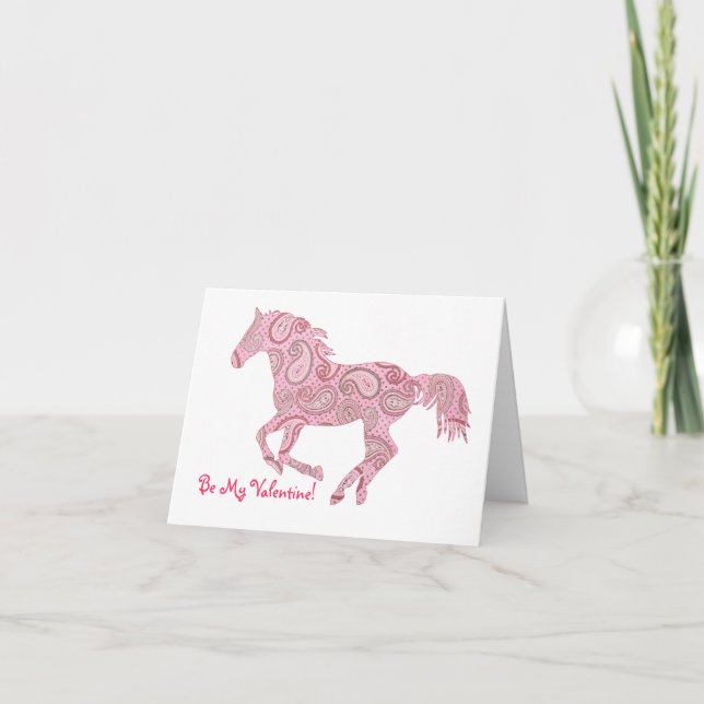 Tarjeta Festiva Caballo de paisley rosado (Anverso)