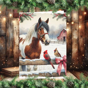 Tarjeta Festiva Caballo de Pinto visto y cardenales personalizados