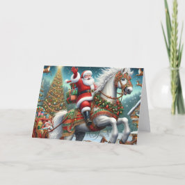 Tarjeta Festiva Caballo de Santa tirando del trineo
