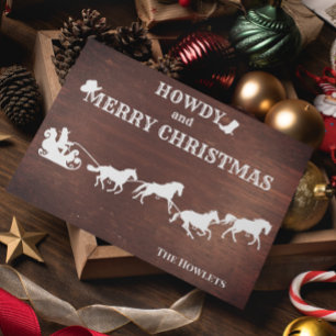 Tarjeta Festiva Caballo de Trineo de Santa Vaquero del Oeste Navid
