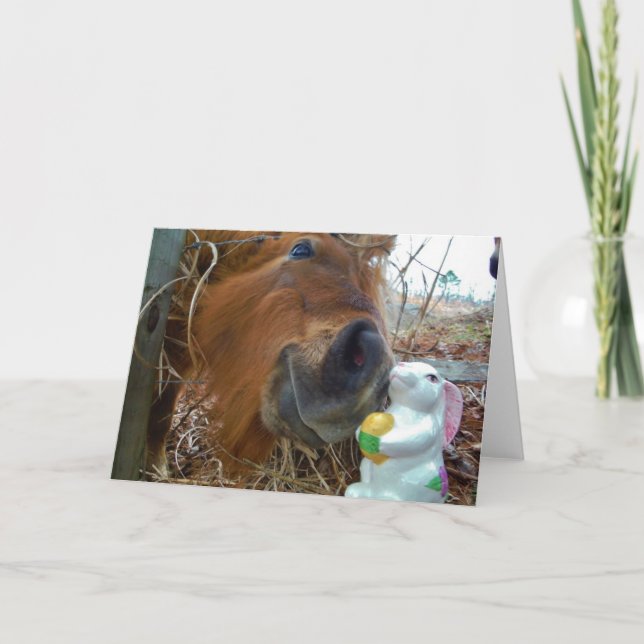 Tarjeta Festiva Caballo del conejito y de Brown de pascua (Anverso)