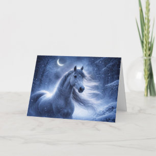 Tarjeta Festiva Caballo del solsticio de invierno de Yule con luna