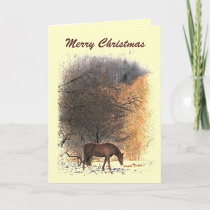 Tarjeta Festiva Caballo en Navidades de invierno