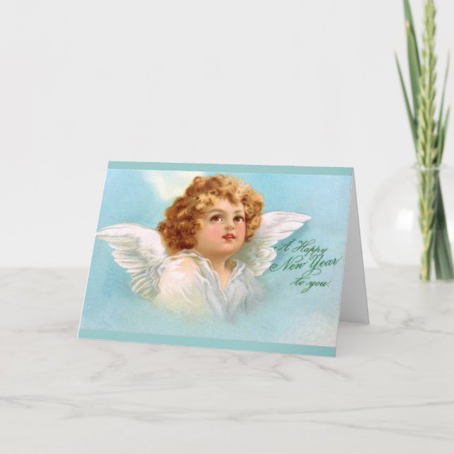 Tarjeta Festiva Caballo: Encantador Ángel de Año Nuevo (Anverso)