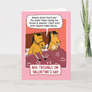 Tarjeta Festiva Caballo gracioso en El día de San Valentín de cama