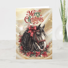 Tarjeta Festiva Caballo Hermoso con Cinta Roja