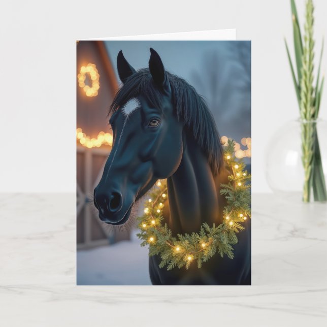 Tarjeta Festiva Caballo llevando una corona de Navidades (Anverso)