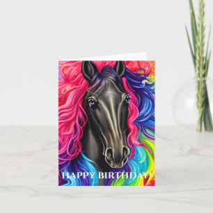 Tarjeta Festiva Caballo negro con cumpleaños masculino colorido