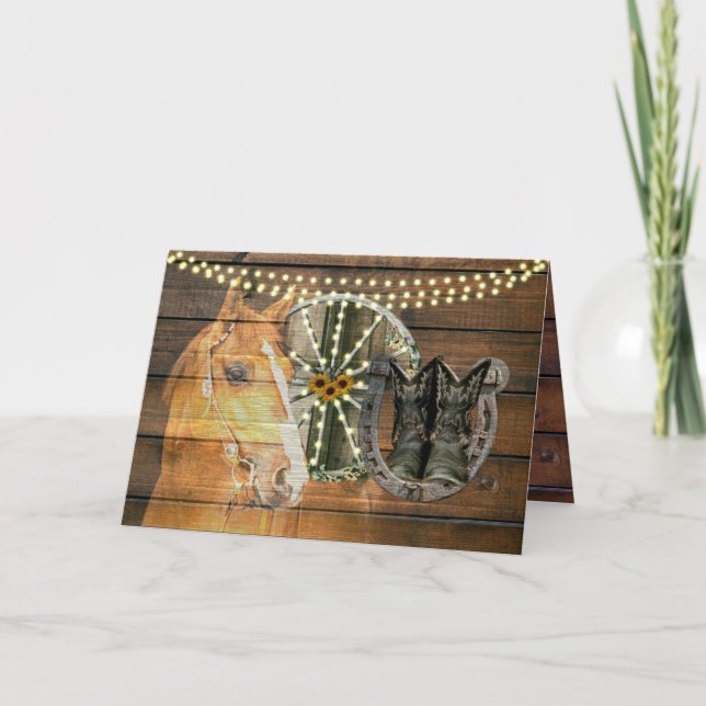 Tarjeta Festiva Caballo Occidental Herradura Caballo Vagón Cowboy  (Anverso)