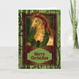 Tarjeta Festiva Caballo Occidental navidades con Barnwood Verde