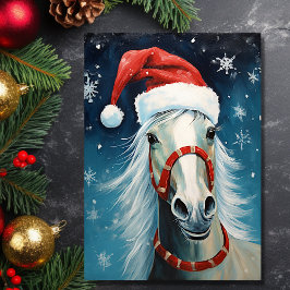 Tarjeta Festiva Caballo Personalizado con Navidades de Santa Hat