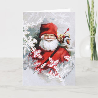 Tarjeta Festiva Caballo: Santa Claus con juguetes y pelucas de flo